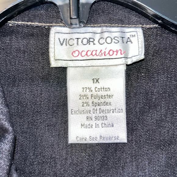 Vintage Victor Costa denim jacket embellished gold thread shiny sequins beads - Picture 6 of 10